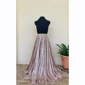 Boutique Sequin Maxi Skirt Double Full with Pockets